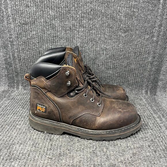 Timberland Pro Pit Boss Steel Toe Leather Work Boots Lace Brown Mens 8.5 Wide - Picture 1 of 8